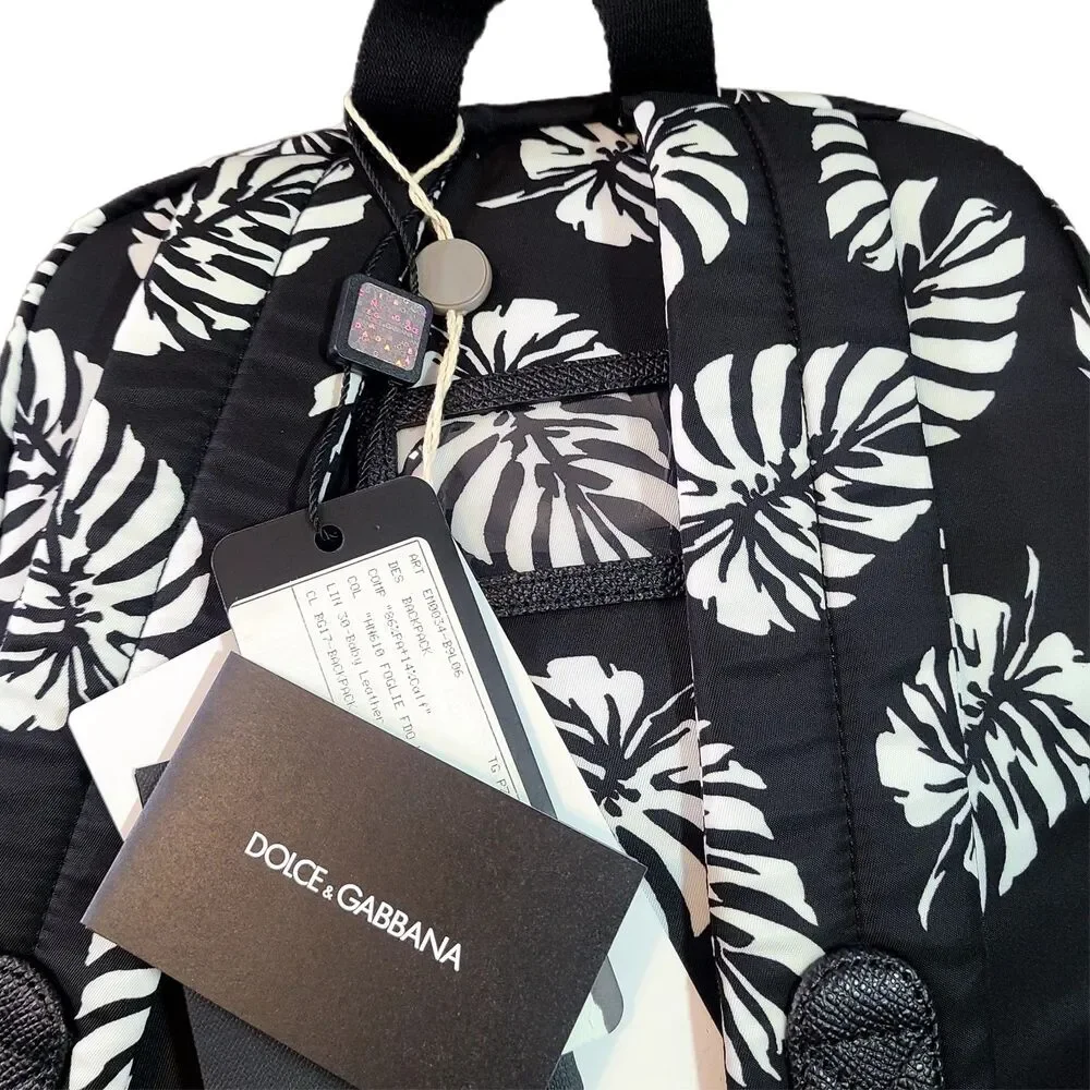 Dolce & Gabbana NEW Bambino Tropical Palm Leaf Print Nylon & Leather Backpack